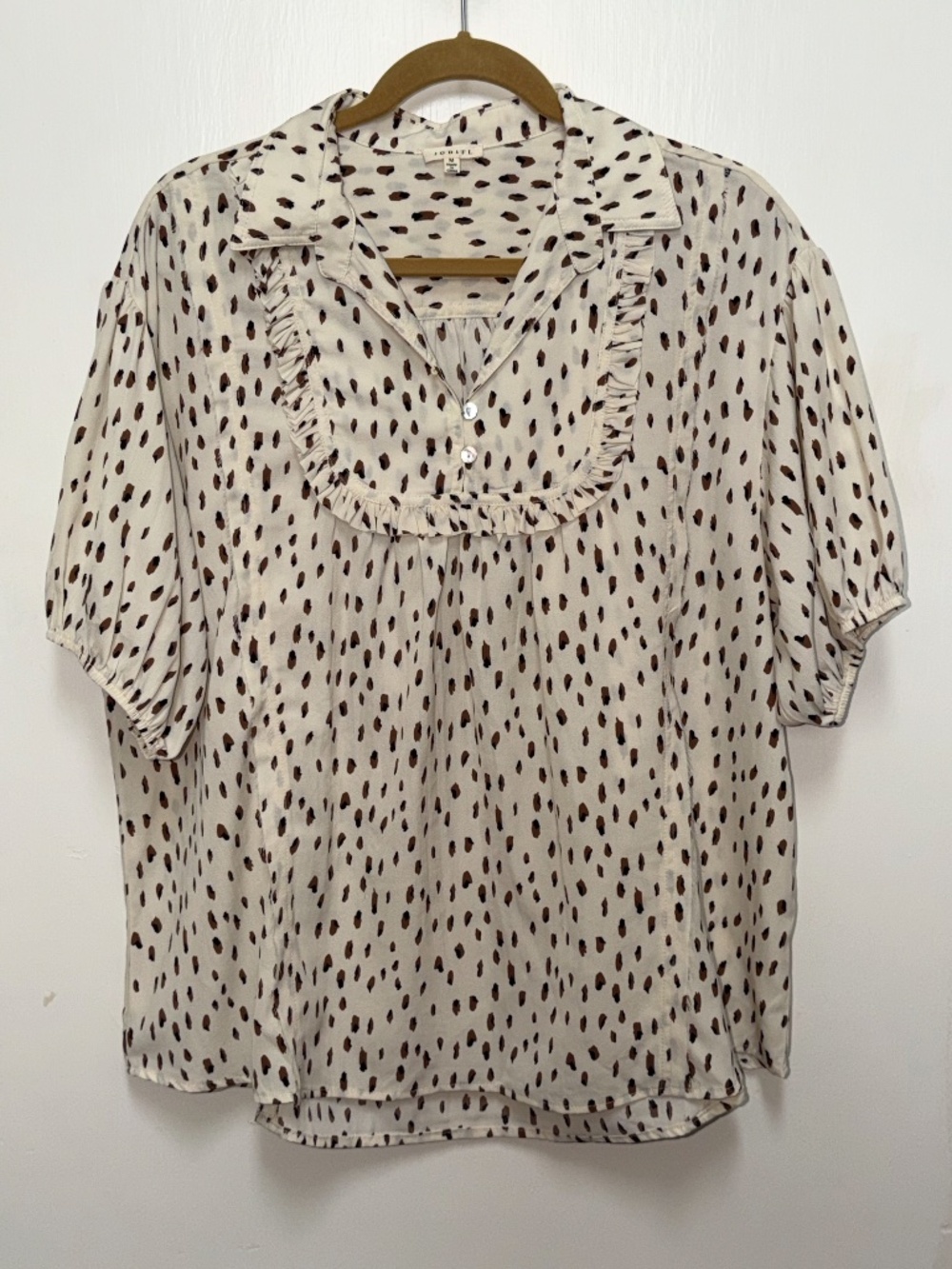 Jodifl cream and brown splotched abstract-print blouse